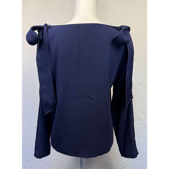 Club Monaco Navy Blouse V-Neck Bow Tie Shoulder Cold Shoulder Size Small - Picture 4 of 9